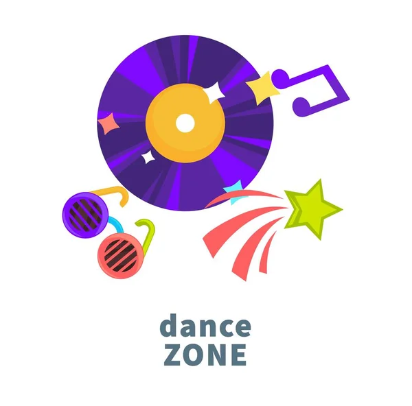 Dansen Disco Club Vector Iconen Met Discotheek Muziek Notities Mode — Stockvector