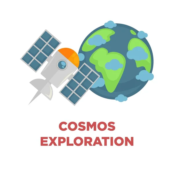 Kosmos Exploratie Wetenschappelijke Promotie Poster Met Earth Globe Satelliet — Stockvector