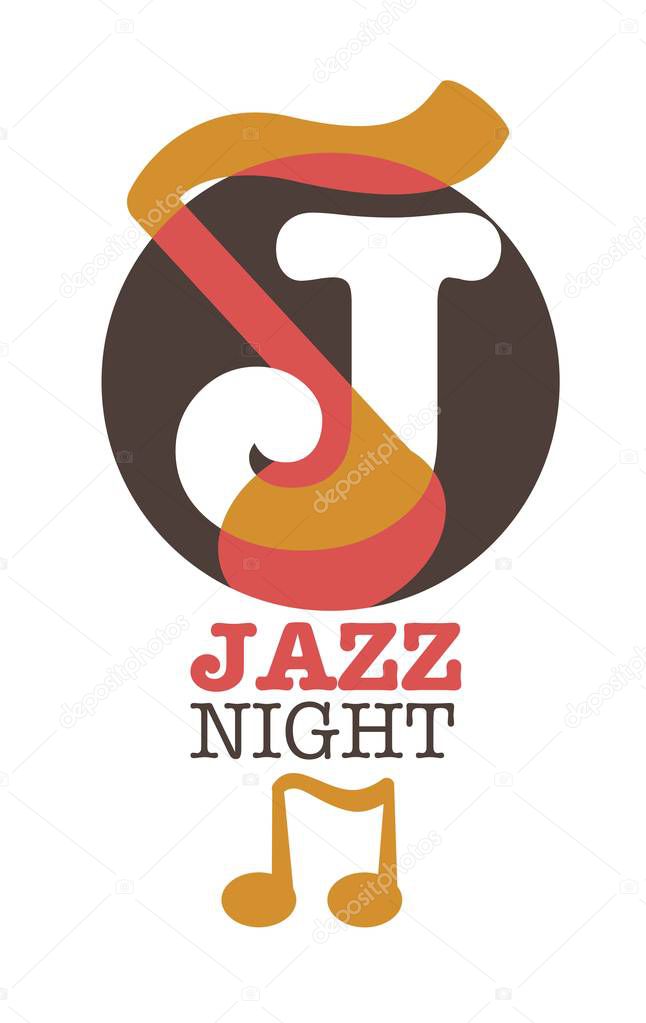 J letter and musical note isolated icon for jazz band concert