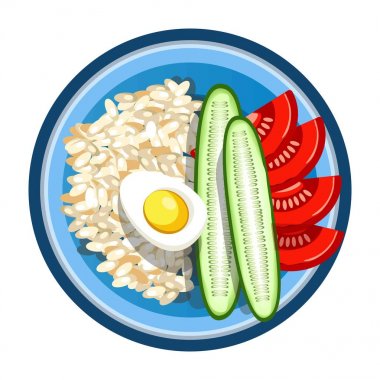 Yemek kutusu kızarmış yumurta yemek, pirinç garnitür ve sebze salatası
