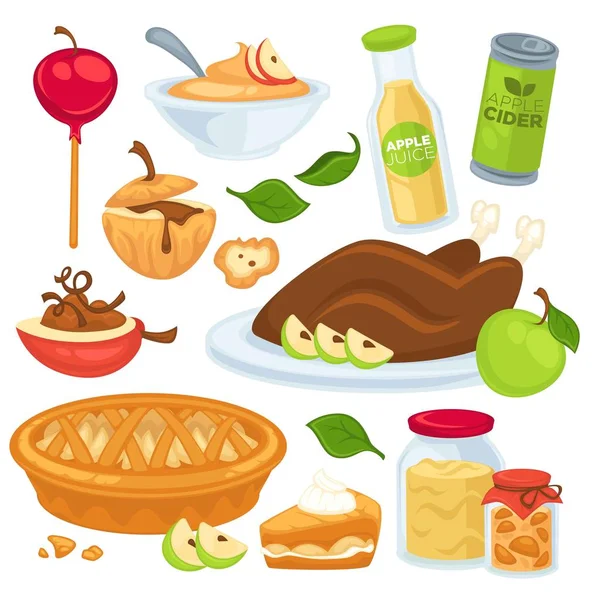 Set Iconos Planos Apple Alimentos Bebidas Postres — Vector de stock