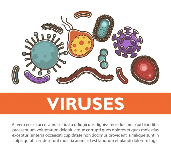 Platt Design Virus Bakterier Och Mikrober Mikrobiologi Information — Stock vektor