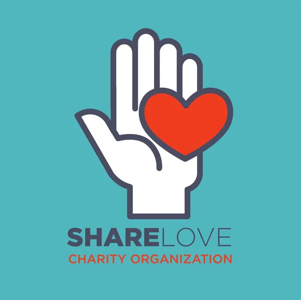 Hand Heart Logo Template Social Donation Charity Action Organization — Stock Vector