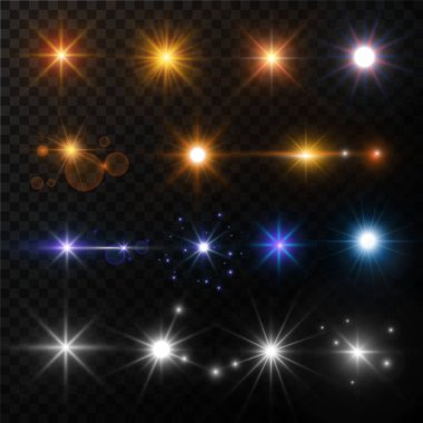 Light and stars shine golden white or blue neon lens flare effect clipart