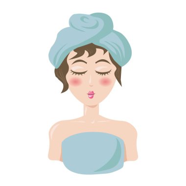 Yumuşak havlu spa prosedürler portre için hazır sarılmış ıslak saçlı kadın