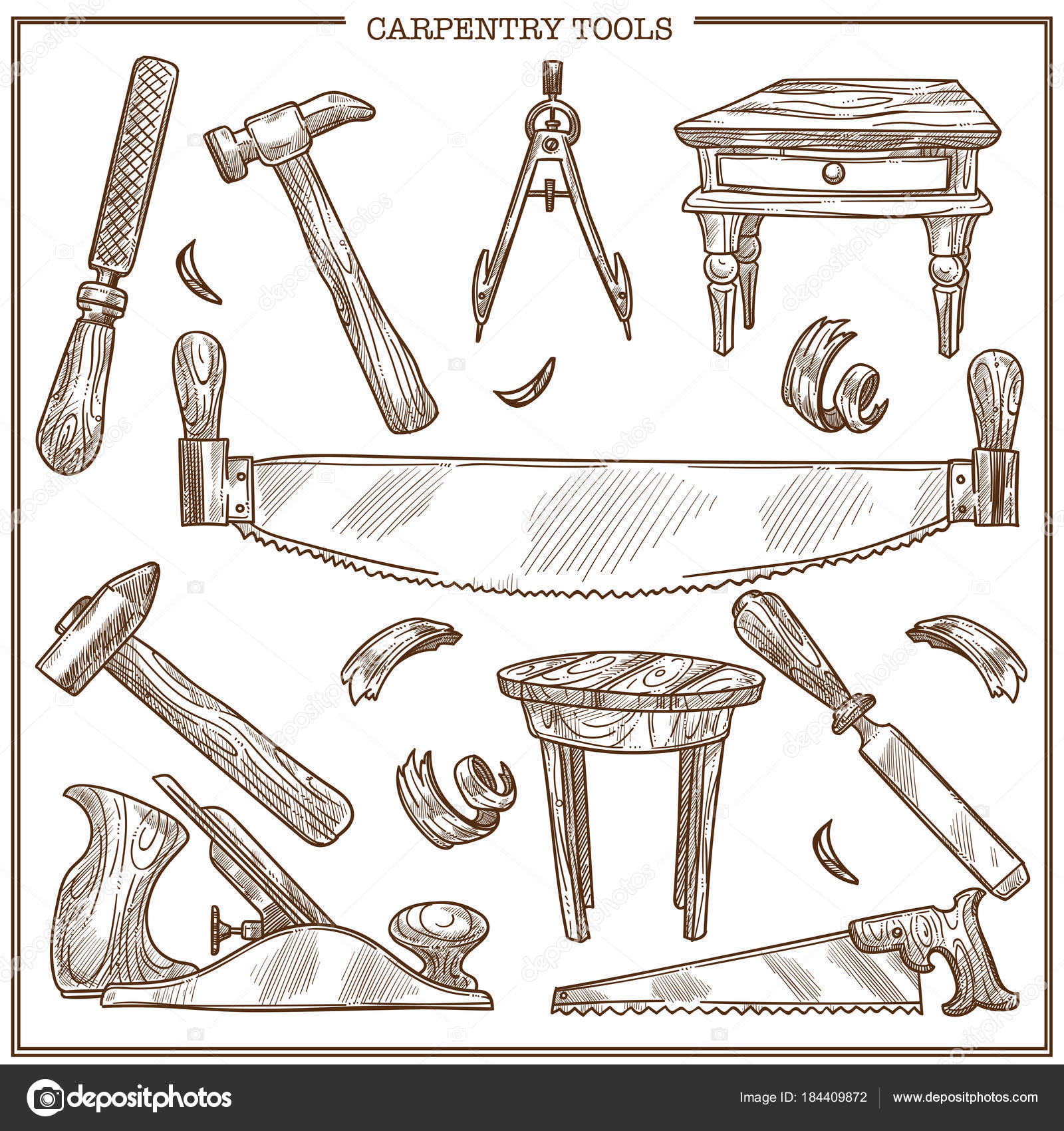 Outils Menuiserie Esquisse Icônes Ensemble Pour Réparation Meubles Vecteur  par ©Sonulkaster 184409872