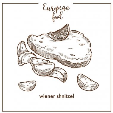 Wiener schnitzel kroki Avrupa gıda yemekler menü tasarımı için simge.