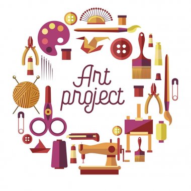 Yaratıcı El Sanatları Atölyesi veya DIY hobi için sanat projesi ve el sanatları dersleri poster.