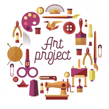 Art project and handicraft classes poster for creative craft workshop or DIY hobby. clipart