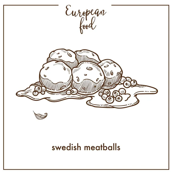 Švédské Masové Kuličky Skica Ikony Pro Evropské Potraviny Kuchyně Menu — Stockový vektor