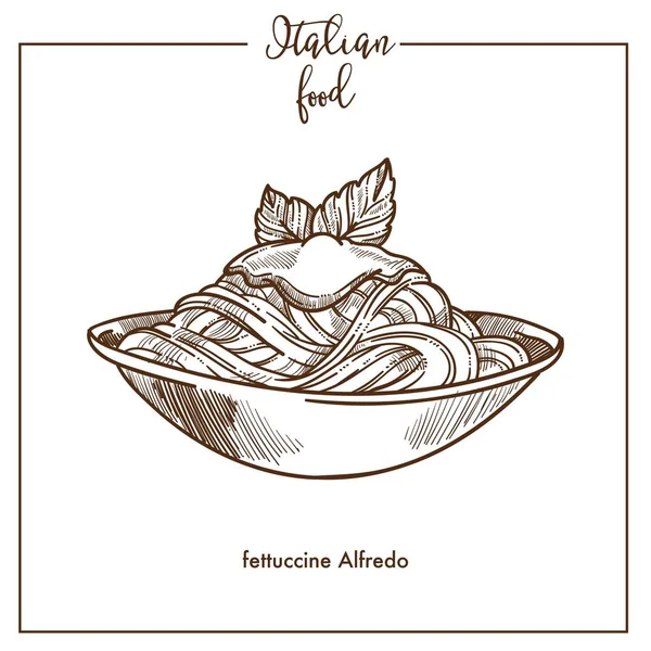 Fettuccine Alfredo Pasta Sketch Icon Für Die Italienische Küche Menü — Stockvektor