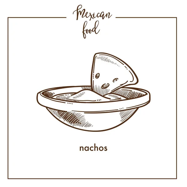 ナチョス チップ スケッチ メキシコ料理料理メニュー デザインのアイコン — ストックベクタ