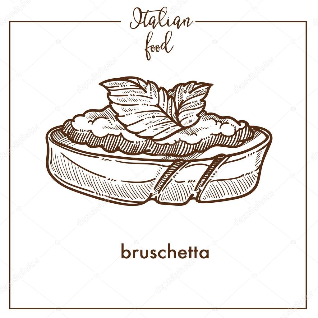 Bruschetta sketch icon for Italian food cuisine menu design. 