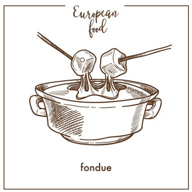 Fondü kroki simgesi Avrupa gıda yemekler menü tasarımı için.