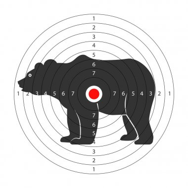 Target for shooting gallery with huge bear silhouette isolated on white background. clipart