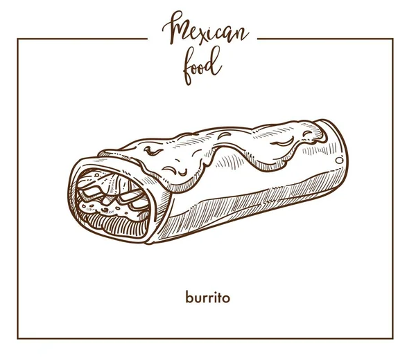 Burrito Sketch Icon Mexican Food Cuisine Menu Design — Stock Vector