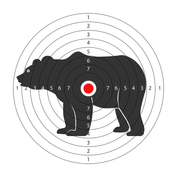 巨大なクマのシルエットが白い背景で隔離のシューティング ギャラリーをターゲット — ストックベクタ