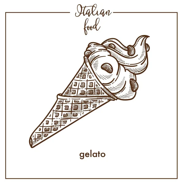 Gelato Sketch Pictogram Voor Gelateria Italiaans Eten Keuken Menu Ontwerp — Stockvector