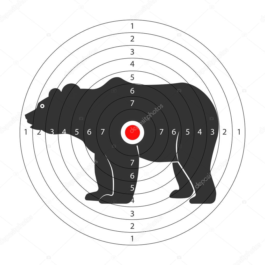 Target for shooting gallery with huge bear silhouette isolated on white background.