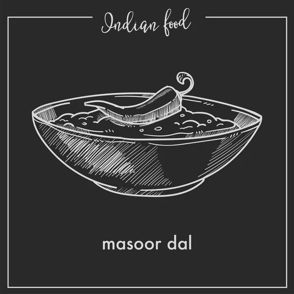Masoor Dal Перцем Чили Глубокой Миске Индийской Кухни — стоковый вектор