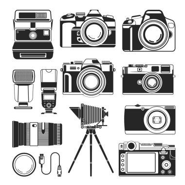 Retro eski ve modern fotoğraf fotoğraf ekipmanı kameralar simgesi