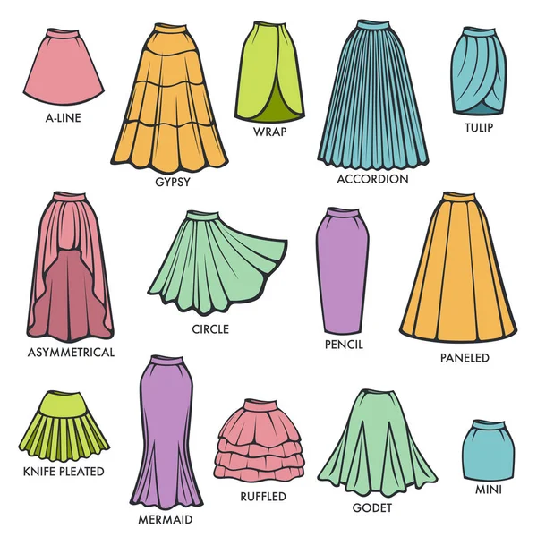 女性スカート スタイル モデル コレクション — ストックベクタ