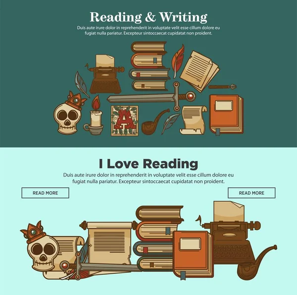 Reading Writing Promotional Poster Ancient Equipment — Stock Vector