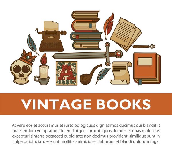 Literature vintage books and writer stationery poster