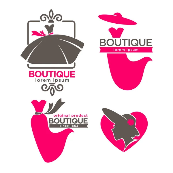 Set Fashion Dress Boutique Logos White Background — Stock Vector