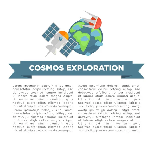 Cosmos Exploração Cartaz Informativo Com Modelo Terra Satélites Orbitais Amostra —  Vetores de Stock