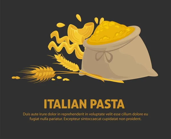 Pastas Italianas Enorme Saco Viejo Con Ramas Trigo Cartel Promocional — Vector de stock