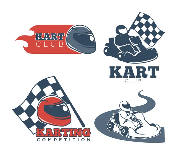 Emblèmes Promotionnels Club Kart Avec Casques Protection Conducteurs Professionnels Drapeau — Image vectorielle