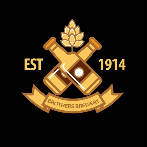 Bracia Browar Promocyjnych Logo Butelek Przecinające Złoty Piwa Dojrzałe Jęczmienia — Wektor stockowy