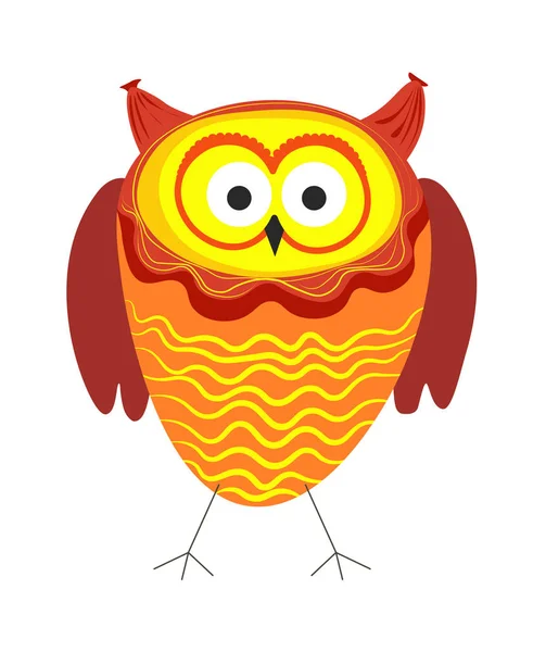 Funny Owl Big Eyes Bright Plumage Stands Thin Claws Plump — Stock Vector