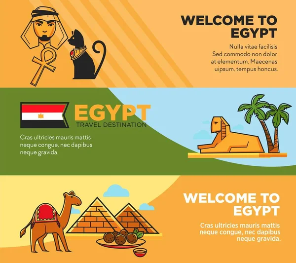 Egypt Travel Destination Promotional Tour Agency Banners Set Journey Hot — Stock Vector