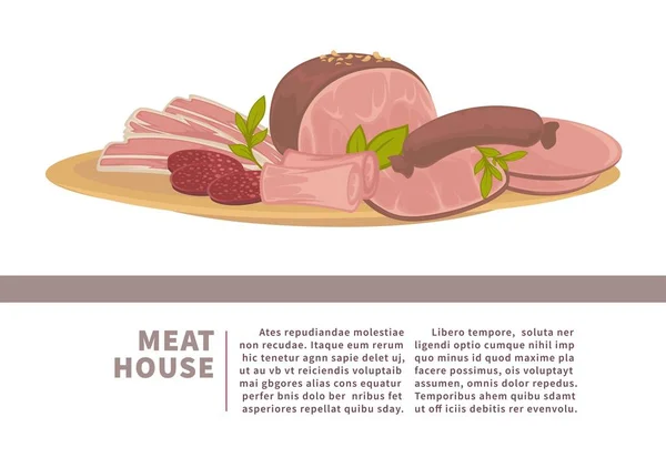 Vlees Huis Promotie Banner Met Verse Organische Producten Natuurlijke Worst — Stockvector