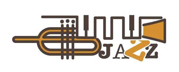 Jazz Promotion Emblem Med Abstrakt Gyllene Pipe Och Nycklar Klassiska — Stock vektor