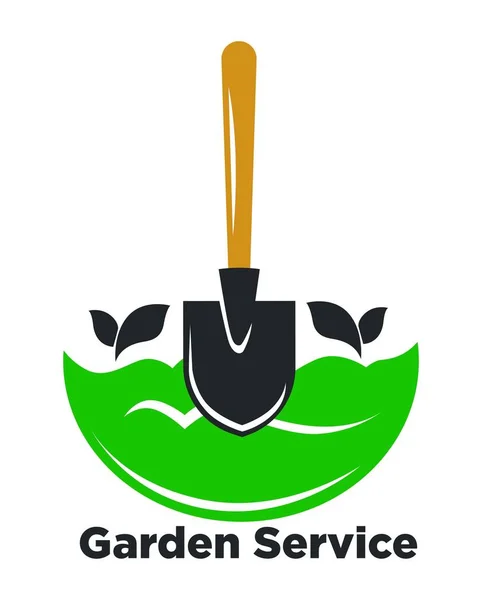 Садовий Сервіс Рекламний Логотип Лопатою Зеленим Ґрунтом Рослини Вирощують Рекламну — стоковий вектор