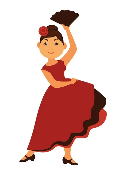 Danseuse Flamenco Féminine Robe Longue Avec Rose Dans Les Cheveux — Image vectorielle