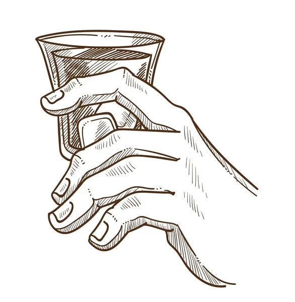 Mannenhand Houdt Glas Whiskey Met Ijs Mans Hand Bezit Kop — Stockvector