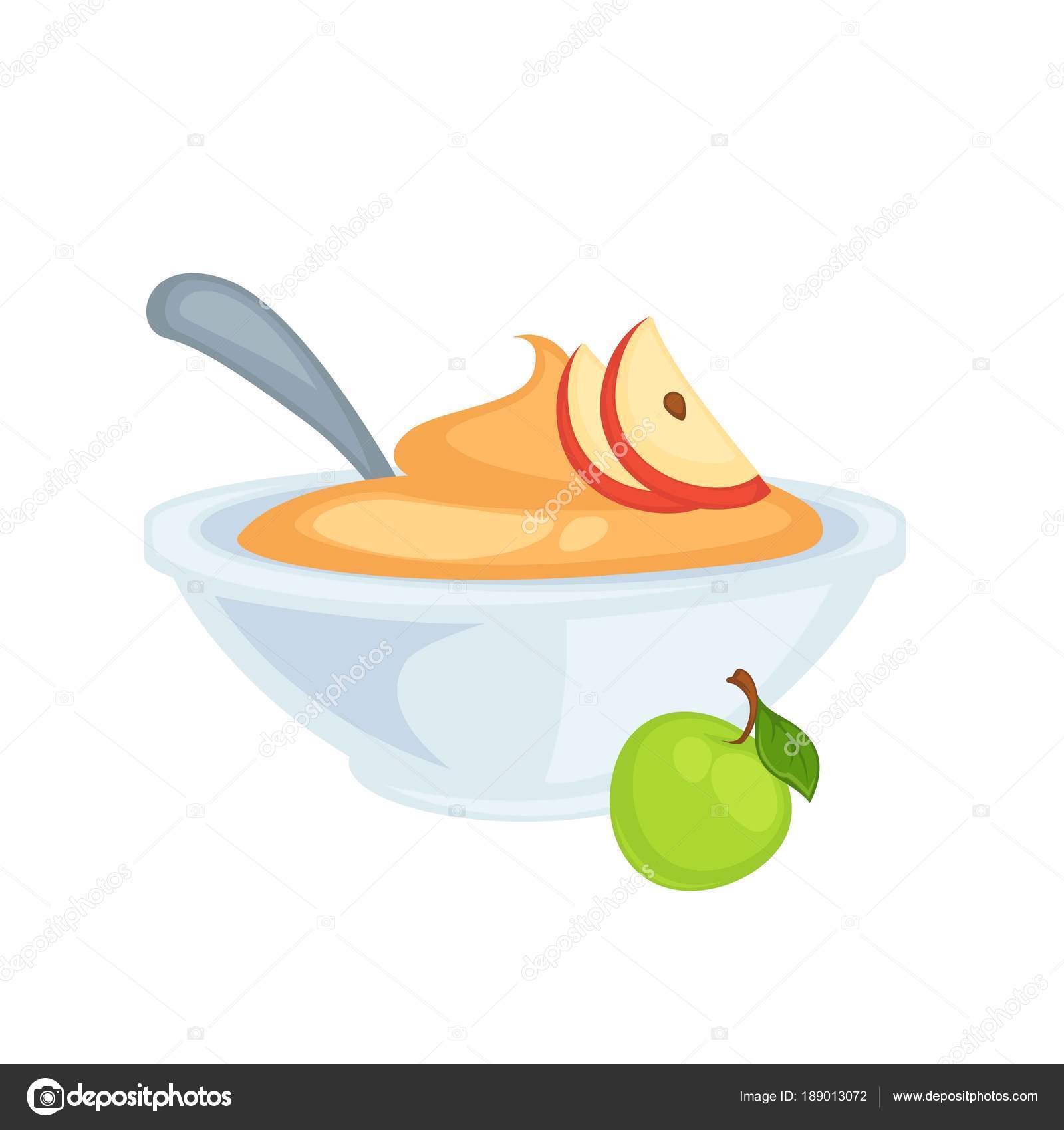 Sweet Delicious Applesauce Deep Bowl Spoon Puree Made Fruit Thin Stock