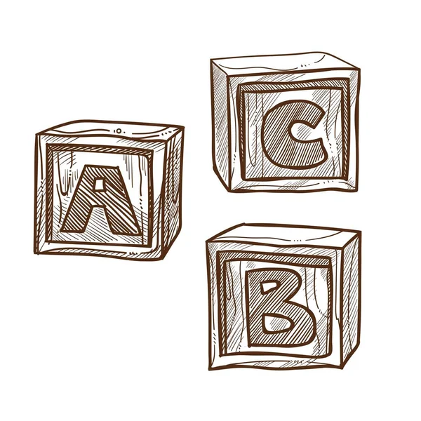 Cubes Bois Rétro Avec Abc Sur Côté Jouet Enfant Pour — Image vectorielle