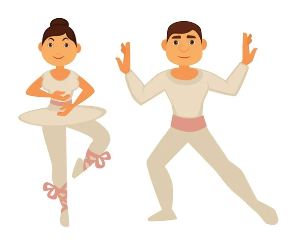 Bailarines Ballet Con Ropa Blanca Flaca Realizan Danza Mujer Tutú — Vector de stock