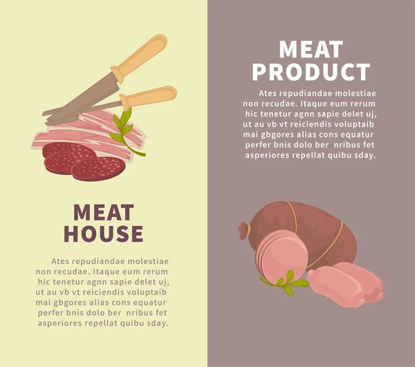 Fleischhaus Mit Bio Lebensmittel Werbe Vertikale Banner Gesetzt Würstchen Und — Stockvektor