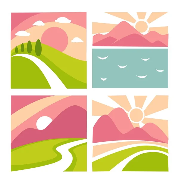 Natur Landschaft Logo Vorlagen Für Unternehmen Oder Markennamen Für Grüne — Stockvektor