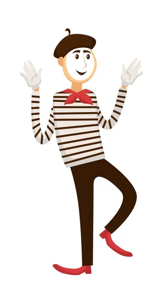Mime White Makeup Striped Shirt Black Beret Red Neckerchief Gloves — Stock Vector
