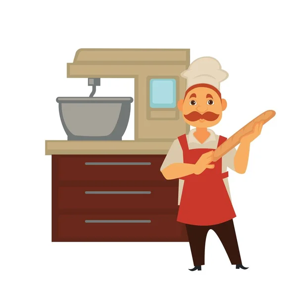 Φούρναρης Άνθρωπος Στο Αρτοποιείο Ψωμί Ψήσιμο Ζύμωμα Στο Μίξερ Εικονίδιο — Διανυσματικό Αρχείο