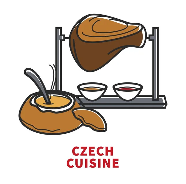 Cartel Promocional Cocina Checa Con Golpe Crema Tazón Hecho Pan — Vector de stock