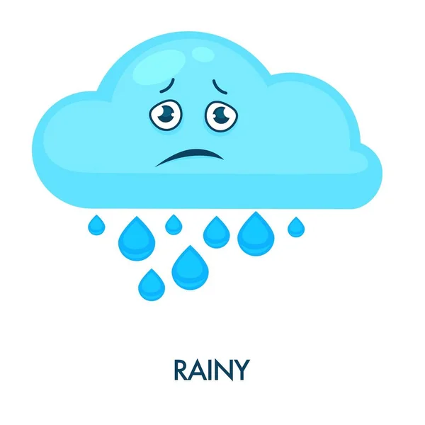 雲の重い水滴と失望の悲しい顔 白い背景は 不満顔と丸い光沢のある目分離漫画フラット ベクトル図天気予報アイコン — ストックベクタ