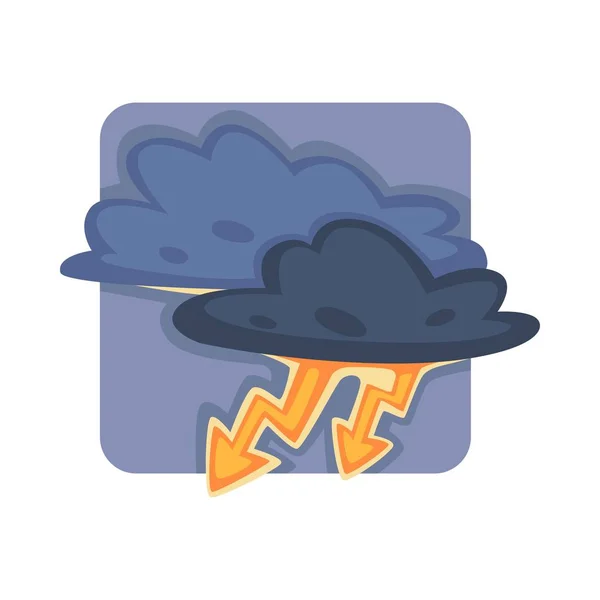 燃焼でき 火を広げる強力な雷雨 明るい電光に暗雲 自然災害による生産電気分離された雰囲気の中で漫画の平らな正方形のベクトル図 — ストックベクタ